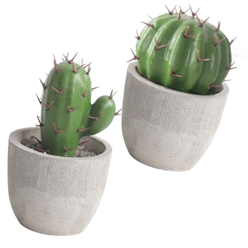 minkissy 2 Piezas de Cactus Artificiales Realistas en Maceta para Decoración de Escritorio y Hogar, Mini Bonsái Falso Compacto para Sala, Oficina y Ambiente Interior