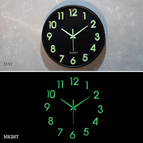 Image of Amazon Brand- Solimo 12-Inch Analog Wall Clock - Luminous Night Glow-in-the-Dark Design, Radium Dial, Silent Non-Ticking Sweep