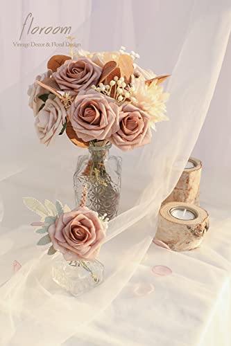 image for Floroom Artificial Flowers 25pcs Real Looking Warm Taupe & Nude Foam F