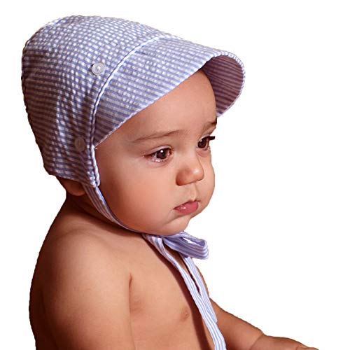 Huggalugs Baby Boys Blue And White Seersucker Bonnet 6-12Mo #TOP2