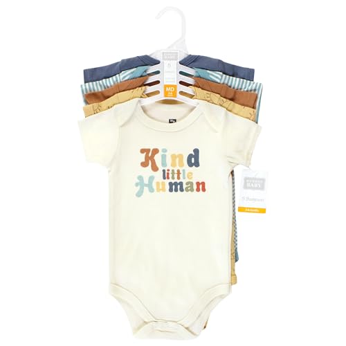 Image of Hudson Baby Unisex Baby Cotton Bodysuits, Kind Human 5 Pack, Newborn