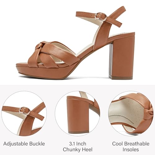 Women's Platform Heels Chunky Heeled Sandals, Ankle Strappy Round Open Toe Dressy Shoes Wedding Party High Pump Heels for Women.4