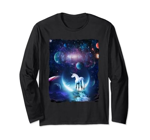 Universe Space Random Galaxy Graphics Unicorn in the Moon Maglia a Manica