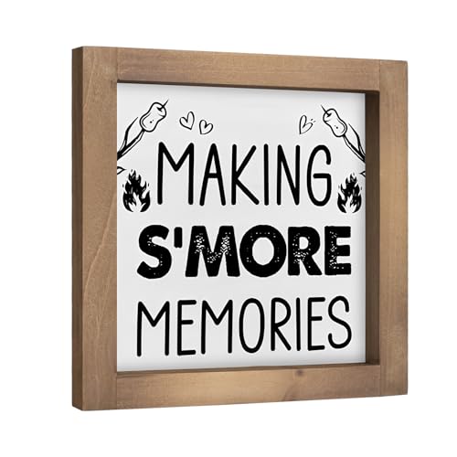 flangairy 6 Inch S'mores Station Sign, Wooden Camper Decor for Inside Shelf Table Tiered Tray Wall, Rustic Camping Party Country House RV Bar Backyard Fire Pit Home Decorations
