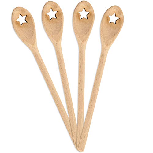 Spruchreif · Gourmetlöffel aus Holz · 4er Set Mini Holzlöffel · Motiv Stern · Mini Löffel als Deko Idee · Geschenkanhänger · Holzdeko · Geschenkidee Weihnachten