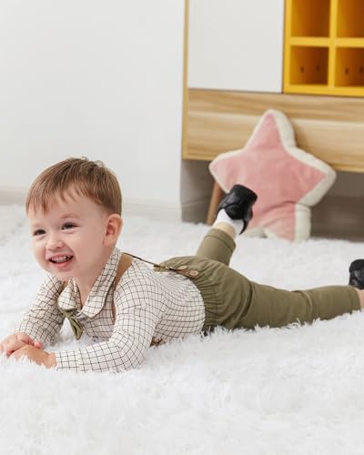 Image of nilikastta Baby Boy Wedding Outfits Infant Baby Boy Clothes Suit Dress Shirts /Suspender Pants /Bowtie /Beret Hat 0-18M