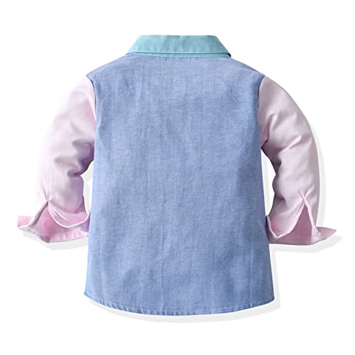 Toddler Baby Boys Long Sleeve Lapel Button Down Shirt Color Matching Tshirt Western Shirts Fall&Winter Top3