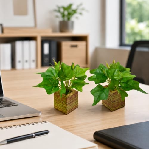 Image of DecoreBugs Artificial Real Touch Flower Plant with Pot (Pack of 2), 16 cm Height, Decorative Faux Floral Plant for Home, Office, Living Room, Bedroom, Table & Shelf Decor