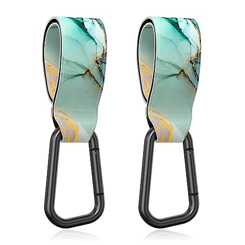 Image of Gukeniu Baby Stroller Hooks for Hanging Bags, Universal Stroller Clips Accessories, Mommy Hook for Diaper Bag, Shopping Cart, Purse, Backpack - 2 Pack, Green Marble
