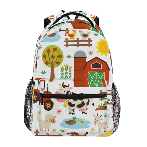 Farm Animals Cow Pig Sheep Horse Donkey Backpack for Boys Girls Teens, Kids Bookbag Laptop Tablet Travel School Bag with Name Tag