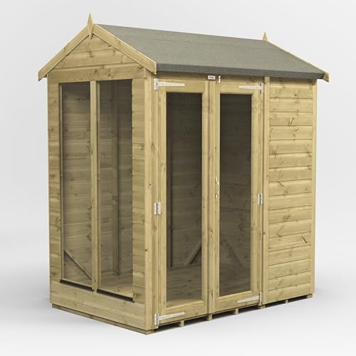 Image of Powersheds High Grade Pressure Treated Apex Wooden Summerhouse with Fully Glazed Double Doors and Windows, Security Features, Heavy Duty Frame, Galvanised Ironmongery, Extra Thick Timber (6x4)