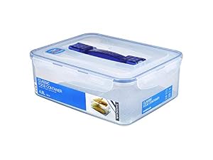 LocknLock Rectangular Tall Food Container With Handle - Durable, BPA-Free, Patented Four-Hinge Locking System, Silicone Seal, Airtight & Leakproof, Impact, Scratch, Heat, & Stain-Resistant, Clear/Blue