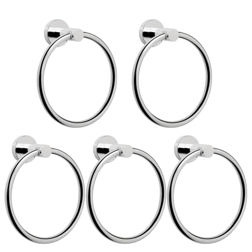 NearMoon Bath Towel Ring, Bathroom Hardware Accessories-Thicken Stainless Steel Hand Towel Holder for Bathroom, Modern Round Towel Hanger Wall Mounted (Chrome, 5 Pack)