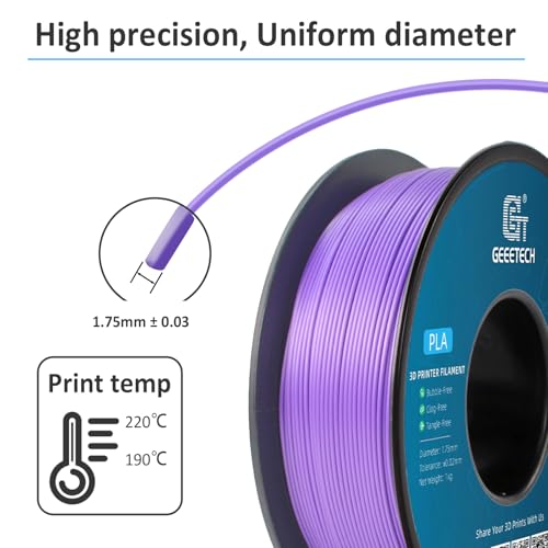 Image of Geeetech Purple PLA 3D Printer Filament, 1kg Spool (2.2lbs), Upgrade Tidy Winding Tangle-Free, 1.75mm Dimensional Accuracy + /- 0.02 mm, 3D Printing Filament Fits for Most FDM 3D Printers
