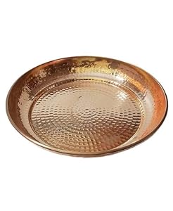 BONA Fide Copper Plate,Copper Dinner thali Hammered Heavy Gauge Traditional Indian Style, 100% Pure Copper 9 inch Pooja Plate,bhojan thali