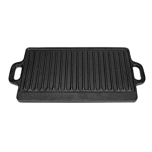 32nd Placa de hierro fundido apta para cocinas de gas, eléctricas y de inducción, placa de parrilla de doble cara con superficies planas y estriadas, 46 cm x 23 cm - imagen 4