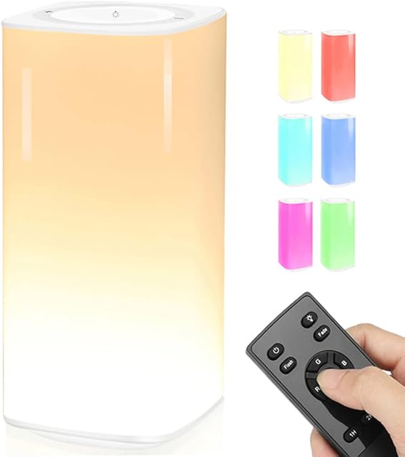 Caxmtu LED Night Light Touch Lamp Bedside Table Lamp for Kids Bedroom Living Room Rechargeable Dimmable Lamps with Remote Control Warm White Light RGB Color Changing