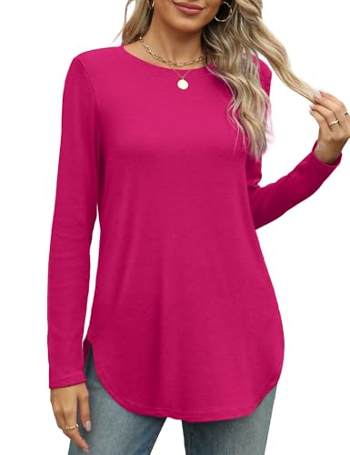 Image of XIEERDUO Womens Long Sleeve Round Neck Shirts Side Split Basic Loose Tunic Tops Casual 2026