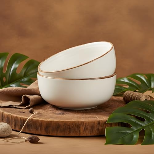 Image of miah decor Ceramic Serving Bowl | Speckled Ivory Rustic Stoneware Style Bowl for Rice, Curry, Gravy & Salad | Deep Multipurpose Serving Dish for Parties & Family Meals (STYEL 4)