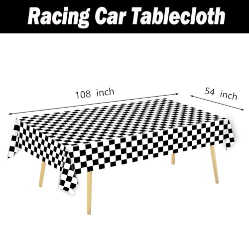 Image of Oigco 3 Pack Black and White Checkered Tablecloths Race Car Theme Tablecloths for Motor Racing Birthday Party Decorations, 54 inch x 108