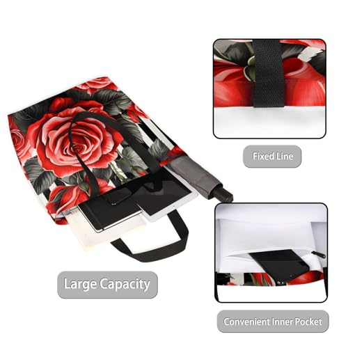 Striped Rose Flower Large Capacity Canvas Tote Bag Stylish Handheld Shoulder Bag Reusable Shopping Bag for Work Travel Beach Trips Shopping2