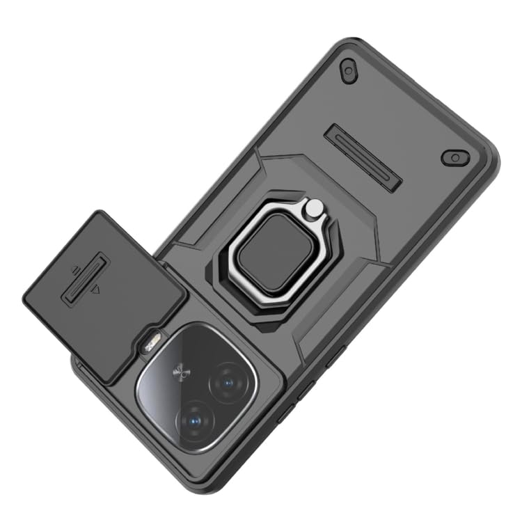 Image of Polycarbonate Back Cover For Sliding Lens Cover And Rotating Holder Anti-Fall Case With Magnetic Car Holder Back Cover For iQOO Neo 10R -Black