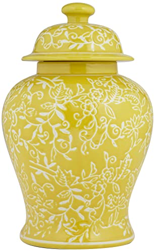 Dahlia Studios Floral Yellow And White 13" High Decorative Jar With Lid #TOP2