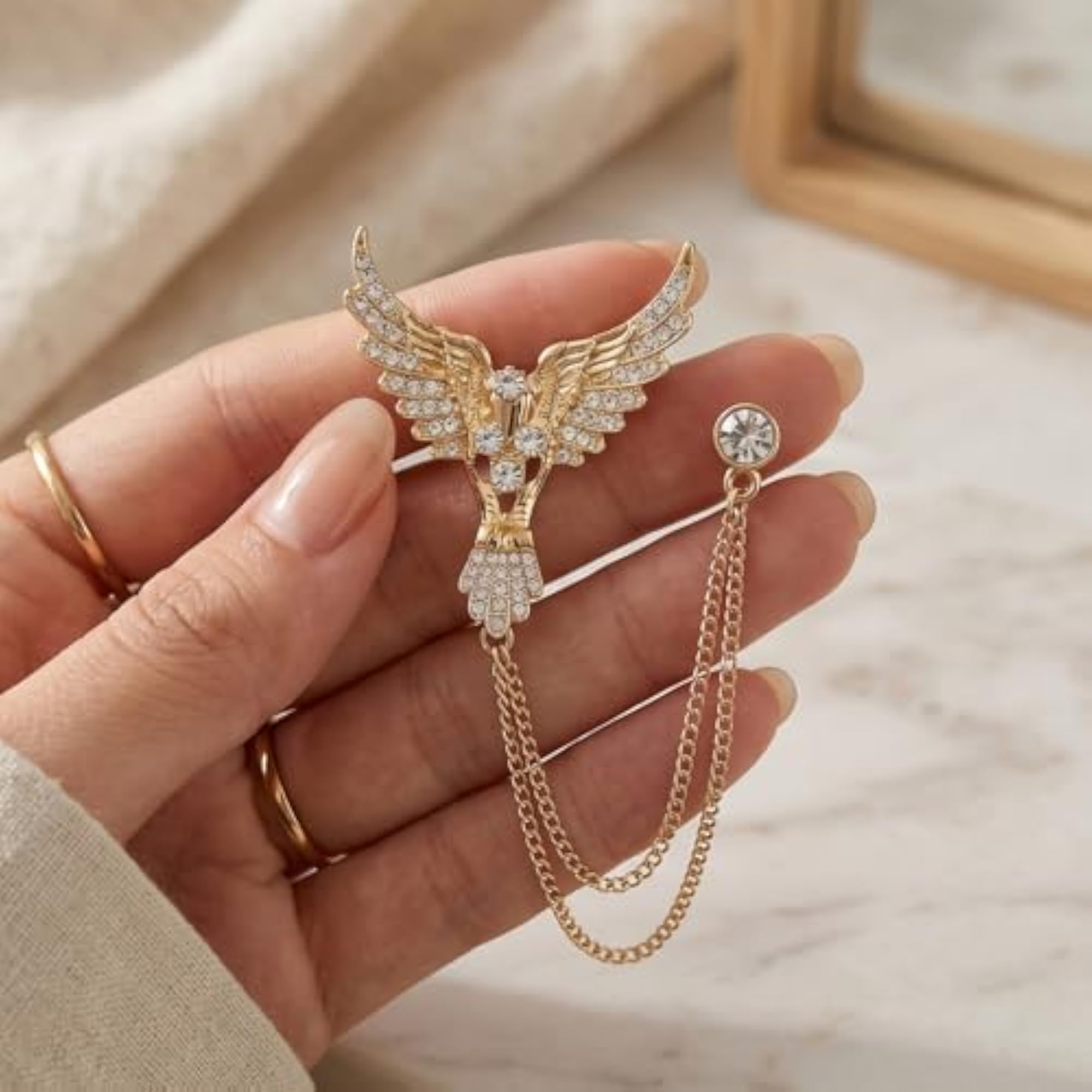 Men's Suit Shirt Stud Lapel Pin with Crystal Chain, Elegant Design
