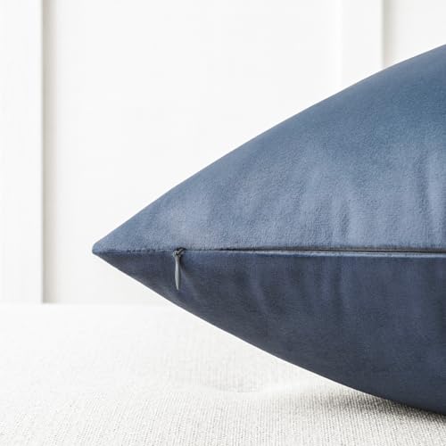 Mixhug Set of 2 Cozy Velvet Square Decorative Throw Pillow Covers for Couch and Bed, Dusty Blue, 18 x 18 Inches
