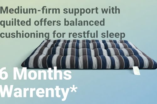 Image of Adim's Handmade Traditional Quilt Gadda Mattress, Blue Lining, 7x6 ft,Pure Cotton Fabric, Cotton Filled, Firm, Reversible Design, for Floor Sleeping and Bed Use