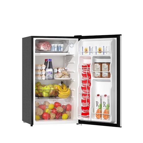 BANGSON Mini Fridge with Freezer, 3.2Cu.Ft, Single Door Small Refrigerator, Energy-Efficient, Low Noise, Mini fridge for Bedroom Dorm and Office, Silver