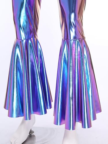 Combinaison Disco Bleu Métallique avec Pantalon Pattes d'Eph