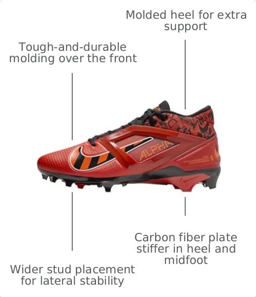 Image of Nike Alpha Menace 4 Pro NRG Football Cleats (FQ3984-600, Picante Red /Bright Mandarin /Dragon Red /Black) Size 11.5
