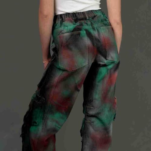Molilove Women's High Rise Cargo Jeans Tie Dye Camouflage Jeans Baggy Cargo Pants Stretch Comfy Denim Pants with Pockets3