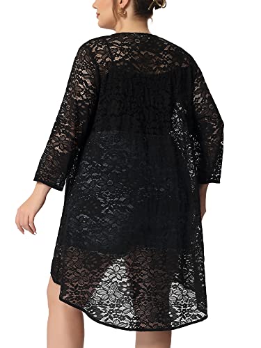 Agnes Orinda Plus Size Cardigans for Women Lightweight 3/4 Sleeve Open Front Crochet 2025 Lace Cover Up4