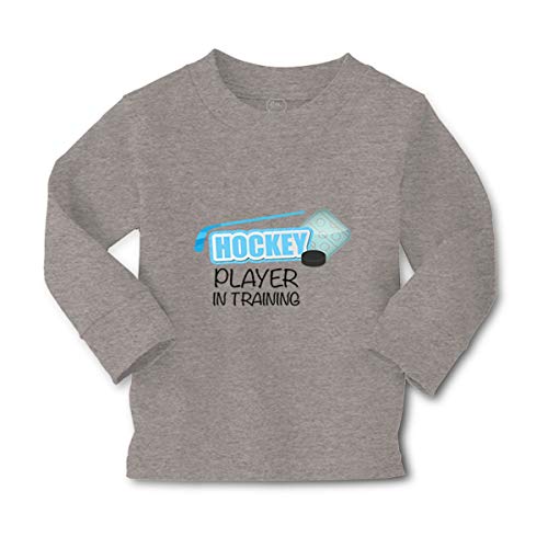 Kids Long Sleeve T Shirt Hockey Player in Training Sport Cotton Boy & Girl Clothes Funny Graphic Tee Oxford Gray Design Only 5 6T