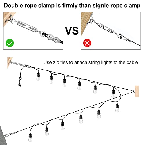 Ugarden String Light Hanging Kit With 170Ft Coated Stainless Steel 304 Tension Wire Rope, Outdoor Light Guide Wire Kit, String Lights Suspension Kit #TOP2