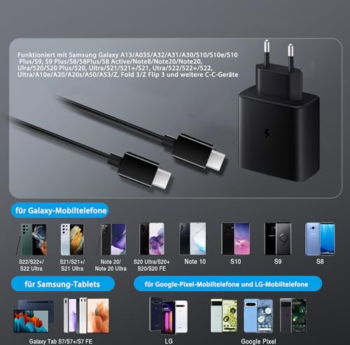 2 Pack USB C Ladegerät, 45W Schnellladegerät & 1.5M Ladekabel USB C PPS-Schnellladen Netzteil für Samsung Galaxy S24 Ultra/S24/S23+/S23/S22/Note20, Fast Charger Stecker Adapter für iPhone 17/16/15 – Bild 5