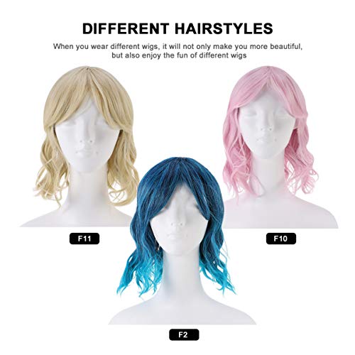 PIXNOR Perucas Onduladas Curtas Bob Naturais Com Franja Azul Na Altura Dos Ombros Peruca de Cabelo C