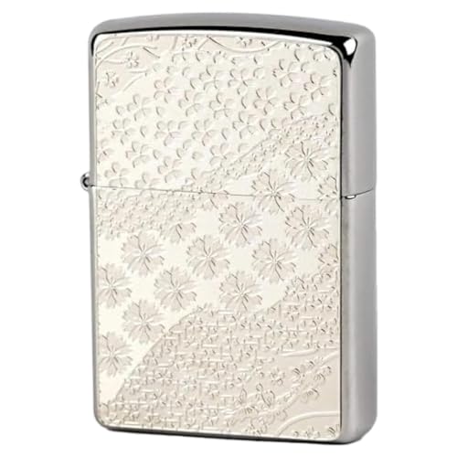 Encendedor Zippo Aceite Patrón Japonés Cerezo Plateado