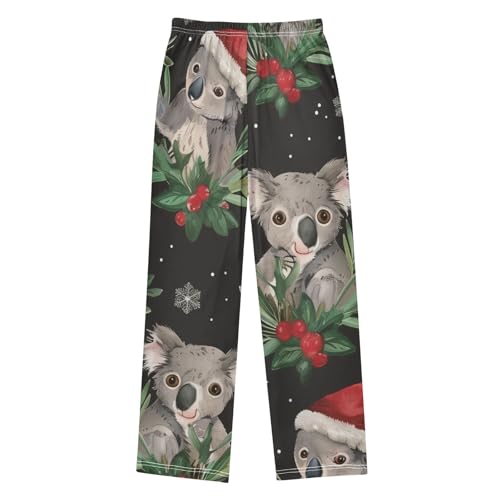 Koala with Xmas Hat Boys Long Pants Soft Trousers Elastic Waist Kids Lounge Bottoms with Pockets S-XL2