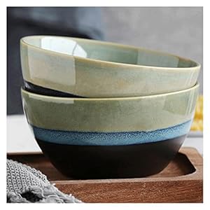 Prachtige kom Ramen Bowl Nordic Home Ceramic Kitchen Bowl 2 stuks geschikt for magnetron, koelkast 6 inch (groen)