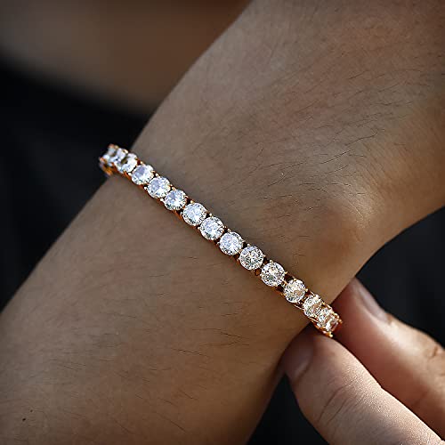 GOLD IDEA JEWELRY Iced Out Hip Hop 4mm/5mm Cubic Zirconia Stainless Steel Tennis Chain Necklace or Bracelet for Men Women (8.5, 18k- 4mm) — view 5