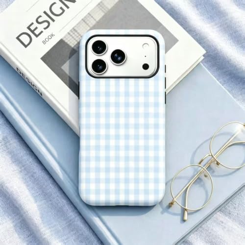 Image of for iPhone 17Pro Case Cute Phone Case,Compatible with MagSafe,Dual Layer Shockproof Protective Phone Cover,Hard Shell + Silicone Cover,Fashion Design for Women Girls,Blue and White Plaid