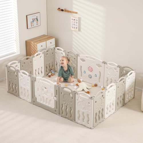 Image of IFLETH Baby Playpen, Foldable Playpen for Babies and Toddlers,18 Panels Baby Play Pen Large Baby Play Yard, Portable Baby Fence Play Area Baby Gate Playpen Safety Activity Center Adjustable Shape