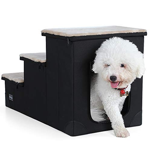 Petsfit Sturdy 3-Steps Dog Stairs with Inside House for Pets Up to 65LB, 26.5 x 14 x 16.5