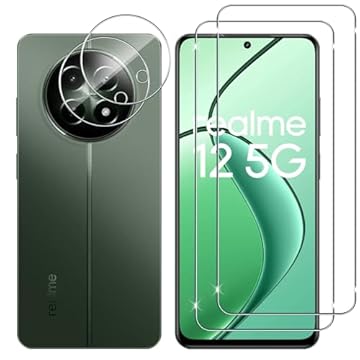 Lutree per Realme 12 5G/ Realme 12x 5G Vetro Temperato, 2+2 Pezzi Pellicola Protettiva+ Pellicola Fotocamera, Durezza 9H Anti-Impronte Anti-Graffio HD Senza Bolle Protezione Schermo