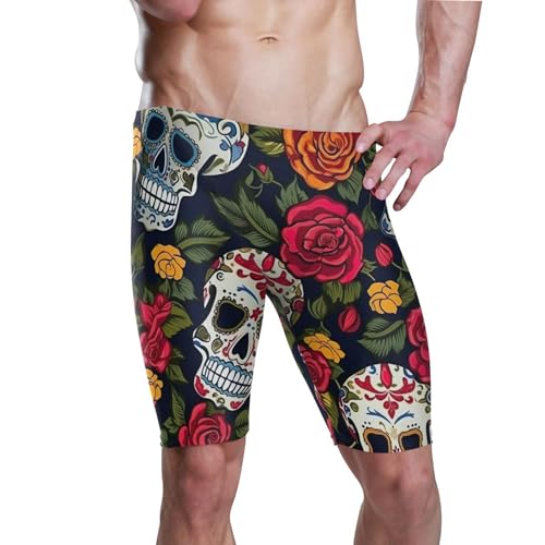 Sugar Skull Skeleton Gothic Flowers Swim Jammers Swimsuit for Men XXL B0400597