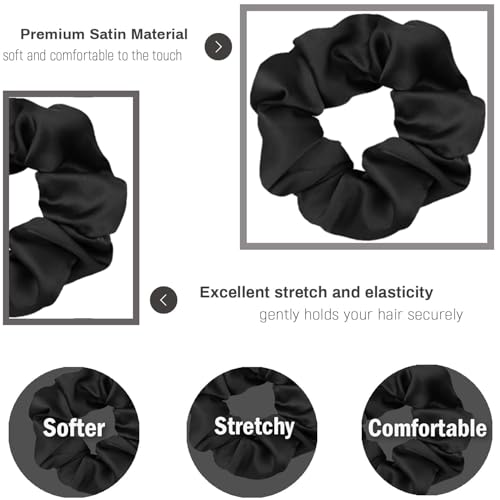 Image of Cerrito Satin Silk Hair Scrunchies for Women & Girls - Soft Elastic Hair Ties for Ponytail, Bun & Daily Styling, No Damage Hair Bands, Premium Hair Accessories Pack, Birthday Gift (Black-12 Pcs)