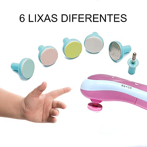 Cortador Aparador Lixa De Unha Bebê Recém Nascido Elétrico, 6 cabeças, rotação 360 em duas velocidad